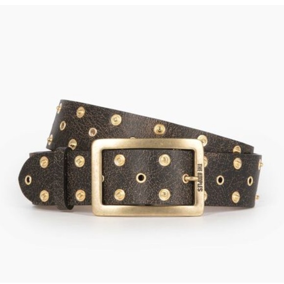 NWT The Kooples Brown Leather Belt with Gold Studs Rivets Vintage Style Womens M - Picture 1 of 10